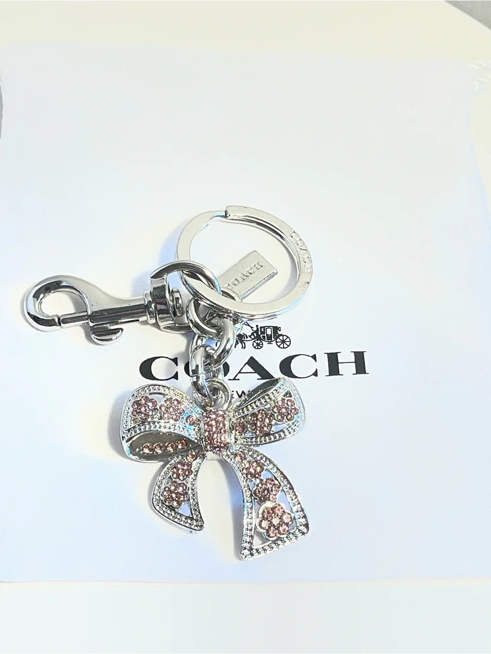 COACH Pink/Silver Crystal Bow Keychain/Bag Charm - NWOT**